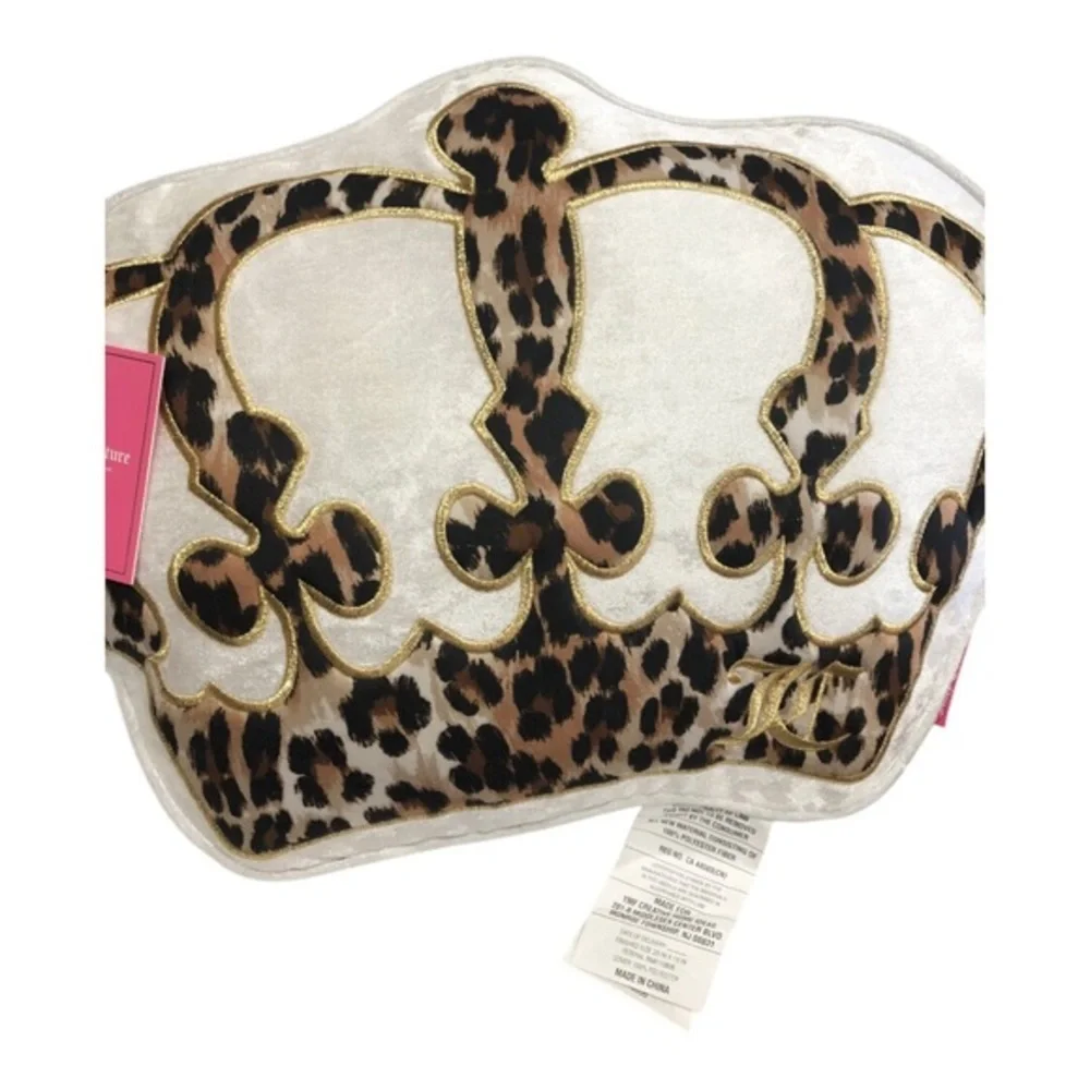 juicy couture crown shaped ivory white leopard animal print decor throw pillow‎